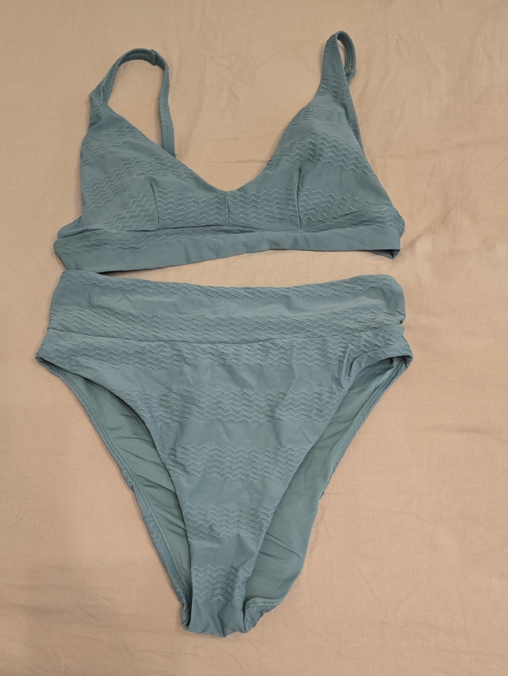 aerie Light Teal Textured High-Waist Bikini Set